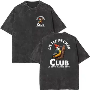 Men's T-Shirt Little Pecker Club Woodpecker Print Tee Lil Gents Making Dents Casual Cotton Short Sleeve Top for Men Humorous Washed Shirt Holiday Gift Thanksgiving Gift