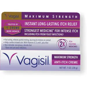 Vagisil Maximum Strength Feminine Anti-Itch Cream with Benzocaine for Women, Helps Relieve Yeast Infection Irritation, Gynecologist Tested, Fast-Acting, Soothes and Cools Skin, 1 oz