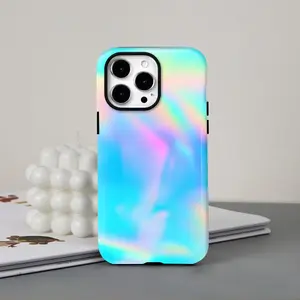 Blue holographic laser gradient design, durable, shock-absorbing and glossy 2-in-1 phone case, suitable for iPhone 17, 16, 15, 14, 13, 12, 11 X, Samsung and other series models, can be given as a holiday gift to friends or home