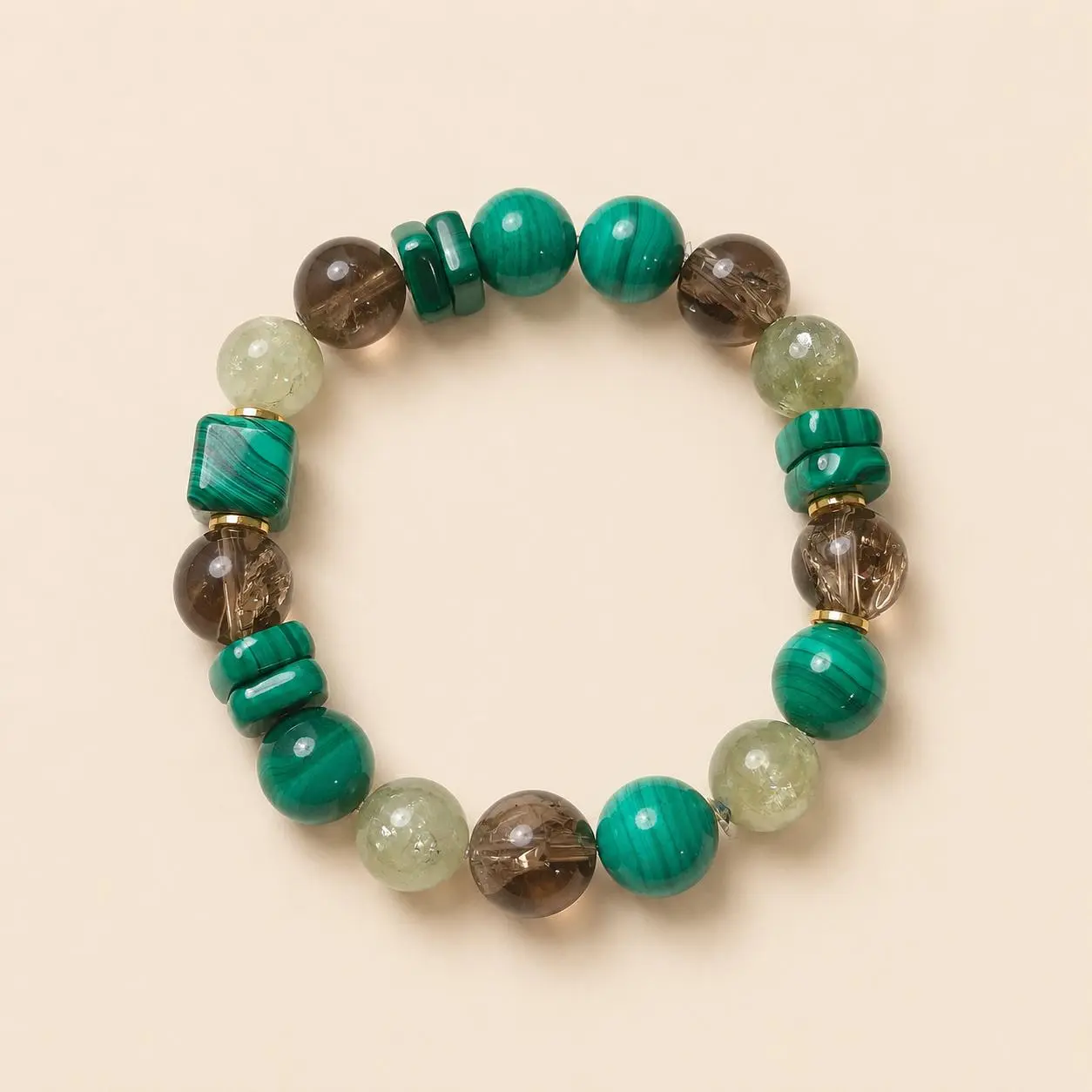 DIY020-Matcha Truffle Malachite, Smoky Quartz & Emerald Bracelet