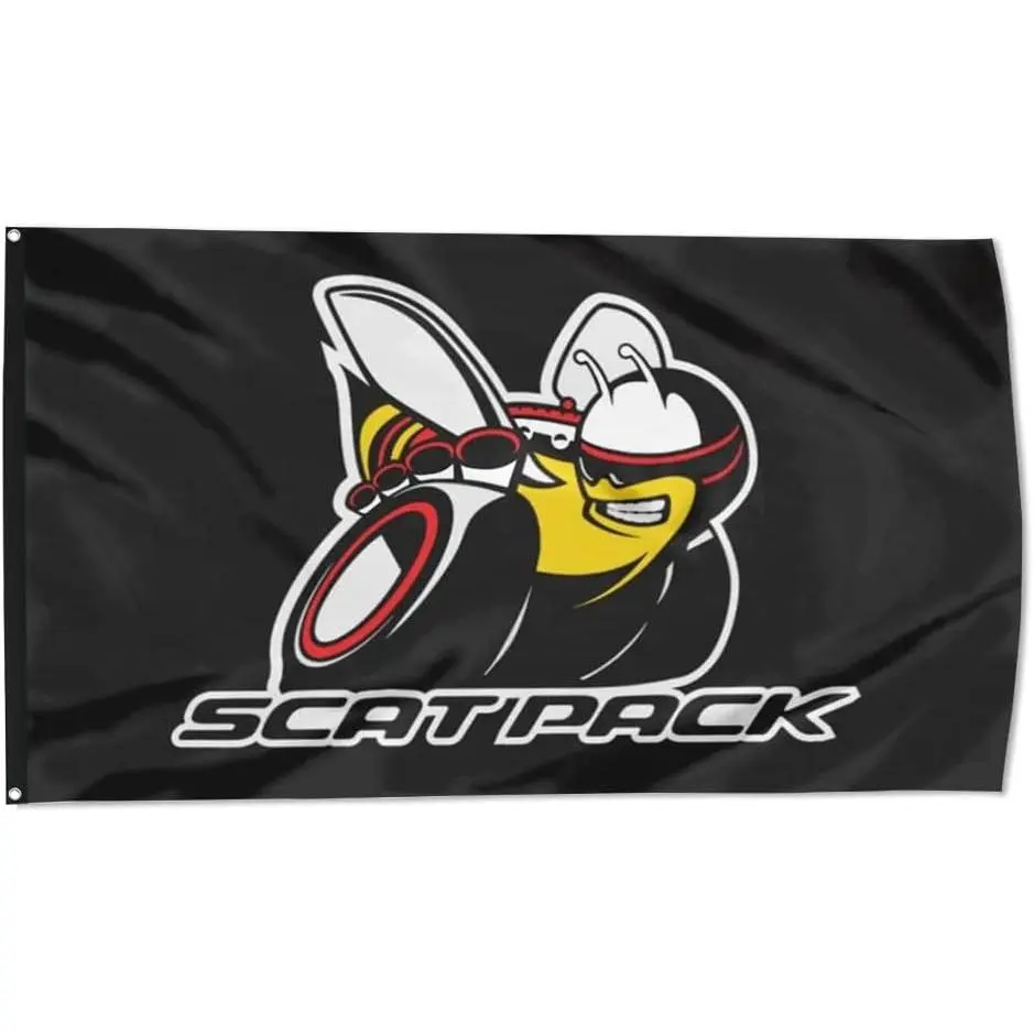 Scatpack Mopar Banner Flag Dodge Chrysler Auto Parts Racing Bee Pack Scat Perfect for Your Home Flagpole Tailgating Wall Banner Decoration Black Plastic Grommets Polyester Durability
