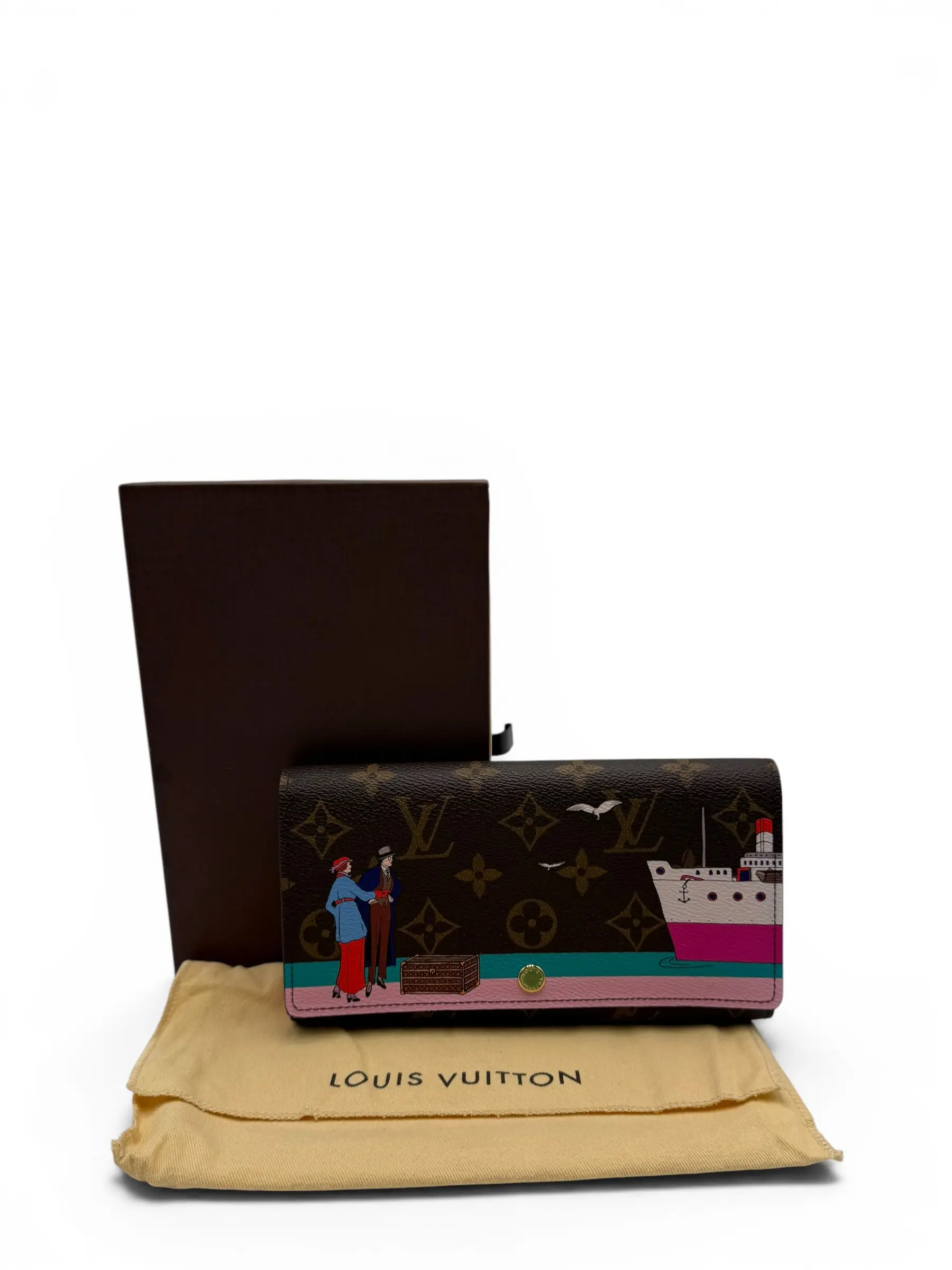 Pre-owned Louis Vuitton COATED CANVAS Small Leather Goods MONOGRAM ILLUSTRATED SARAH LONG WALLET