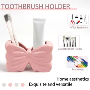 Butterfly Knot Toothbrush Holder, Bathroom Sink Organizer, Toothpaste Rack, Storage Shelf Base Stand, Space-Saving Design