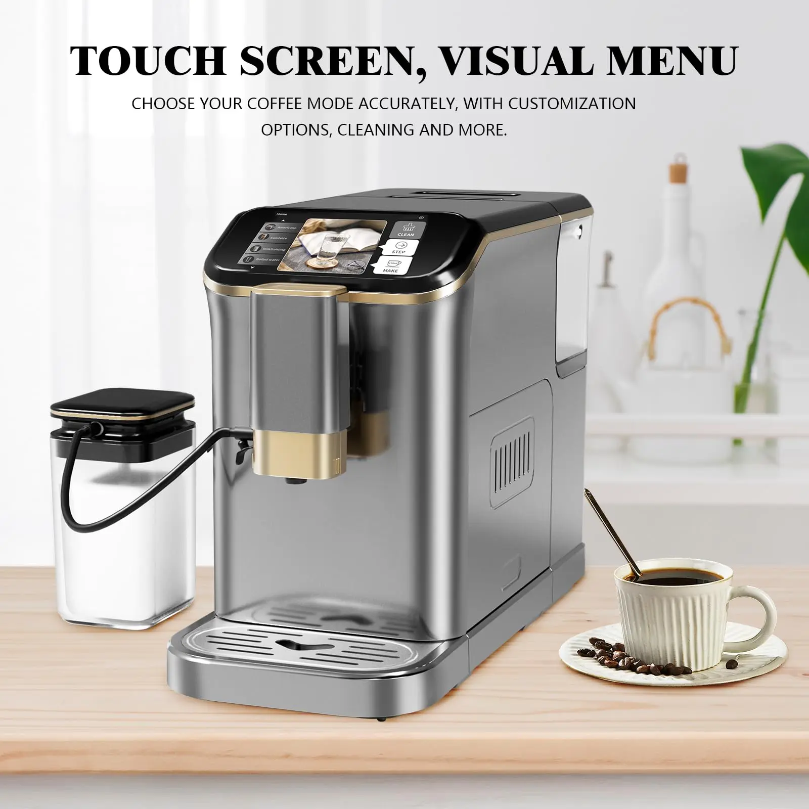 20-Bar Automatic Espresso Machine with Built-In Grinder, Milk Frother, LCD Touch Panel, Double Boiler System & Auto Cleaning for Home and Office