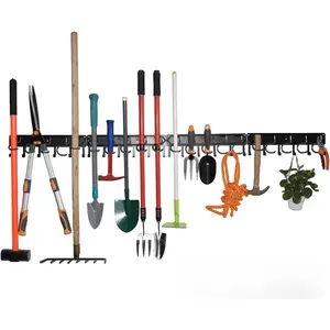 All Metal Garden Tool Organizer,Adjustable Garage Wall Organizers and Storage,Heavy Duty Wall Mount Holder with Hooks for Broom,Rake,Mop,Shovel(4 Pack) InstallationQuesear