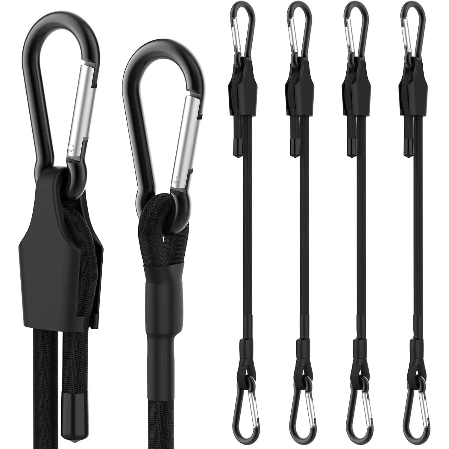 48 Inch Adjustable Bungee Cords with Carabiner Hooks, 4 Pack Heavy Duty Outdoor Super Elastic Bungee Straps Easily Adjust from 8" to 53" for Cargo, , Luggage, Carts,
