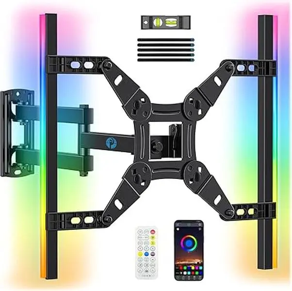 Full Motion Corner TV Wall Mount with LED Light, Fits 13–90 Inch TVs (13–42, 26–65, 42–90), Max VESA 200×200 / 400×400 / 600×400mm, Swivel, Tilt & Extension, Music Sync Backlit Design#TikTokShopBlackFriday