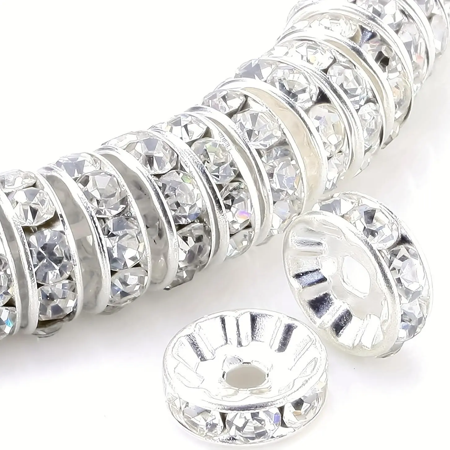 100pcs Rondelle Spacer Beads, 6/8/10Mm ABS Resin Loose Beads for Jewelry Making, DIY Bracelet Crafting Supplies Decorations Accessories Items