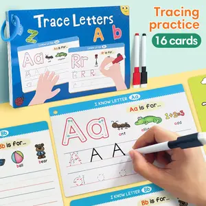 Reusable Letter Tracing Flash Cards for Toddlers - 16 Cards Dry Erase Alphabet Practice Book with Markers, Educational Preschool Learning Toy for Kids Ages 3-6