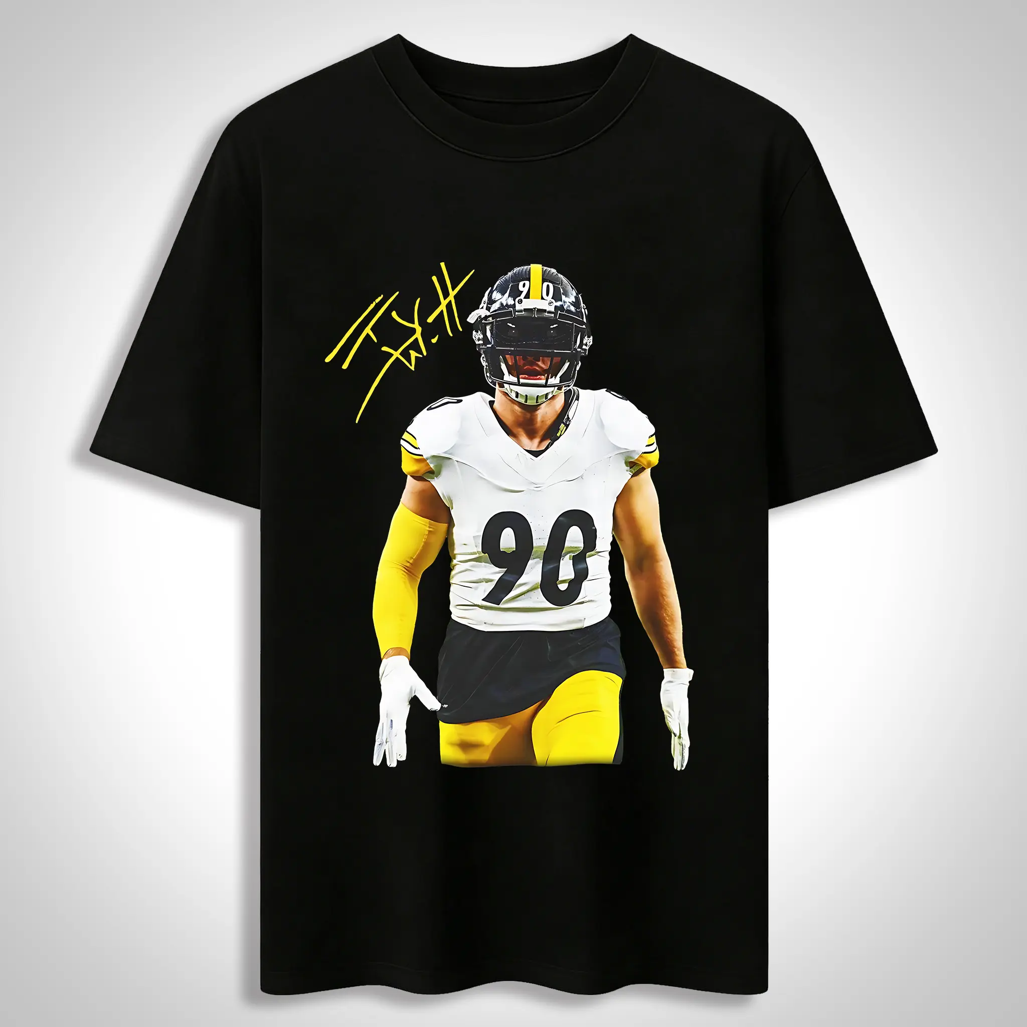 T.J. Watt 90 Pittsburgh Football Graphic Tee 100% Cotton Premium Streetwear Oversized T-Shirt Men Women Game Day Sportswear Fan Merchandise Black