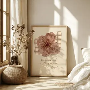 Bohemian Floral Watercolor Poster, Soft Neutral Beige Wall Art, Elegant Minimal Decor for Living Room Bedroom Calm Modern Home Interior Style