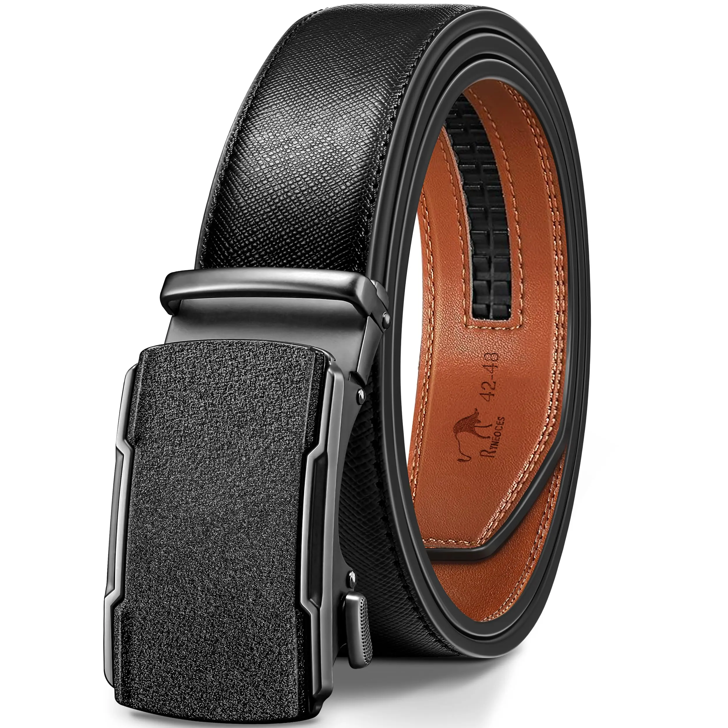 RYNEOCES Mens Belt Leather Ratchet Belt - Customizable Fit, Effortless Style (35mm)