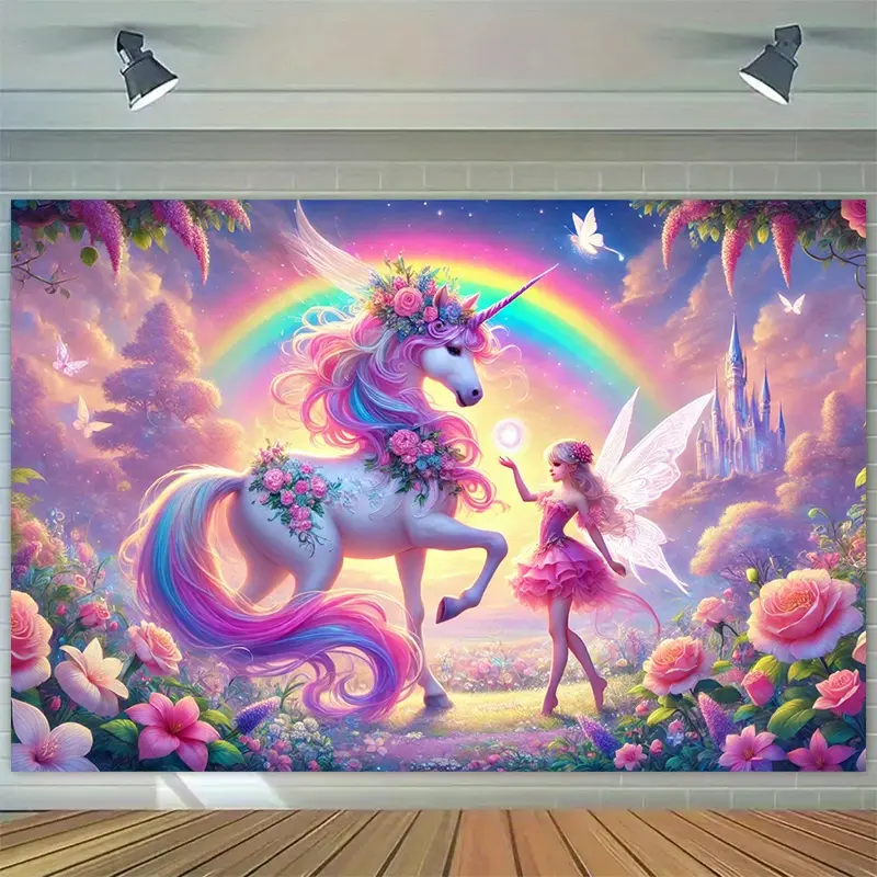 Fairy Style Unicorn Tapestry - Smooth, Lightweight Print Wall Hanging for Living Room, Bedroom, Wedding, Engagement, Thanksgiving, Business, Anniversary Indoor-Outdoor Photography Backdrop Home Decor, Fairy Tale