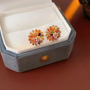 LisiZen Dopamine Silver Needle Zircon Flower Earrings Fresh Sweet Fashion Minimalist Studs Elegant Light Luxury Versatile Ear Accessories DZEH5487