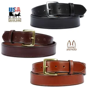 1½" WIDE STITCHED BRIDLE LEATHER BELT - Amish Handmade in USA