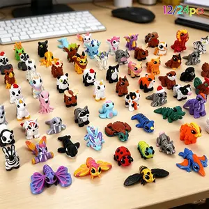 12/24 Pieces 3D Printed Multi-Color Pocket Animal Models, Random Styles, Home Desktop Decor, Wedding Gift, Creative Holiday Present!