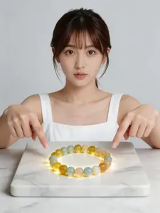 8mm Yellow Calcite Agate Bracelet, Adjustable Elastic Feng Shui Bracelet for Women Men, Dainty Wealth Luck Positive Energy Beaded Jewelry Gift