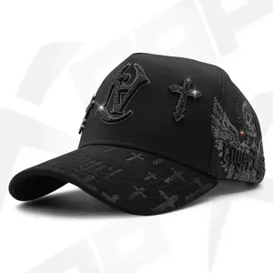 La Cruces Black 5 Panel Adjustable Luxury Cotton Cap Soft Durable Fabric Slightly Curved Design for Sports Outdoor Activities