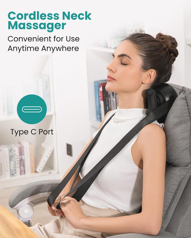 Nekteck Cordless Neck Massager with Heat, Shiatsu Back and Shoulder Massager, Deep Tissue 6D Kneading Massage Pillow for Neck and Back Pain Relief