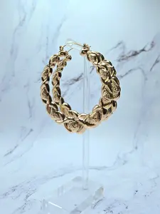 Gold Hearts and Hugs 90s XOXO bamboo hoop earrings large size - Valentines day earrings - Retro 90S Earrings - Large-Sized Earrings