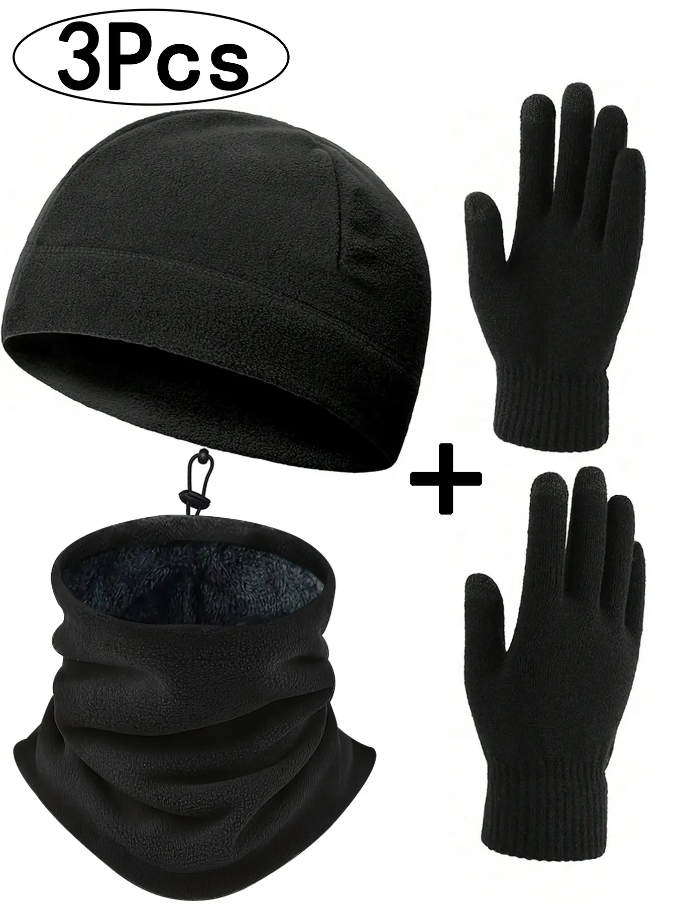 3Pcs-Men Women Winter Cycling Hat Windproof Face Mask Face Covering Fleece Knitted Gloves Full Face Warm Protection Unisex Fall & Winter Accessories