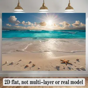1-Piece Reusable 2D Flat Polyester Banner, Summervibes Serene Beach Sunrise Design, Ideal for Home Wall Decor, Event Decor, Birthday Backdrop,summervibes