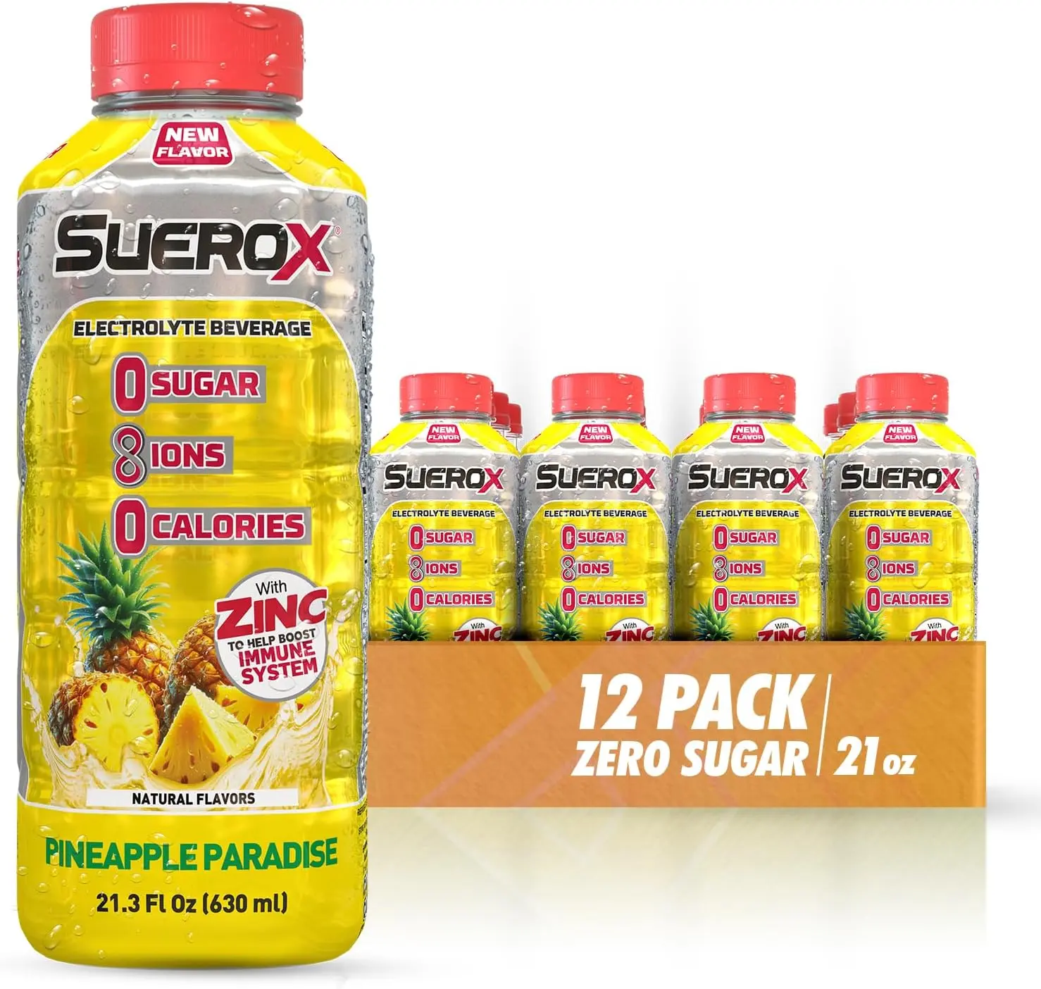SueroX Zero Sugar, Pineapple Paradise,  12 Pack, Electrolyte Drink for Hydration and Recovery, Unique Blend of Electrolytes & 8 Ions, Zero Calorie, Refreshing Beverage, Sports Drink, 21.3 Fl Oz,  12-pack