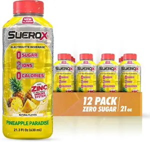 SueroX Zero Sugar, Pineapple Paradise,  12 Pack, Electrolyte Drink for Hydration and Recovery, Unique Blend of Electrolytes & 8 Ions, Zero Calorie, Refreshing Beverage, Sports Drink, 21.3 Fl Oz,  12-pack