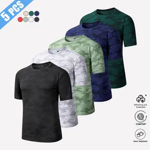 5-Pack Men's Summer Thin Short Sleeve T-Shirt Casual Camouflage Print Sports Outdoor Running Comfortable Fashion Versatile Top