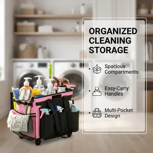 Large Rolling Cleaning Caddy Bag with Wheels, with Detachable Trolley, Cleaning Bags on Wheels for Housekeepers, Cleaning Cart Supplies Organizer for Home, Car, Picnic