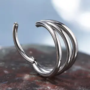 OUFER BODY JEWELRY 16G Titanium Triple Layered Hinged Segment Nose Ring Hoop, 6Al-4V-Eli ASTM F-136 Septum Piercing Jewelry, 1.2mm Bar Thickness, 6mm Inner Diameter Cheater Titanium Nose Hoop, Nose Rings Hoops, Titanium Nose Hoops, Unisex
