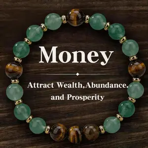 1pc Money AttractionSuper CategoryBracelet with Green Aventurine & Tiger Eye -blue friendship bracelet beaded jewelryprotection bracelet encouragement gift fashionartificial bracelet of the day Colorblock BeadedCrystal Bracelet
