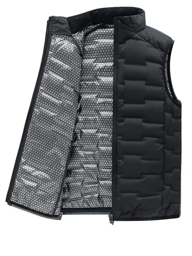Men's Minimalist Graphene-Fill Mock Neck Puffer Vest - Lightweight Quilted Down Fill Waistcoat, Stylish Sleeveless Pull-On Outerwear for Autumn-Winter Hiking/Light Outdoor, Hand Wash Only, Multi-Function, Solid