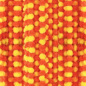 6 Pcs - 5 Feet Marigold Garland Indian American Wedding Party Mantle Decoration, Dia de Los Muertos Faux Garlands Diwali Decoration, Spring Bush Floral Dark (Orange, Yellow)