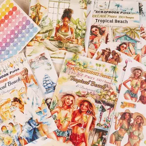 18sheets(150+images)Non Self-adhesive Tropical Beach DIY Trimmable Decoupage Paper Kit With 2 Dot Stickers, for Arts Crafts, Scrapbooking Supplies, DIY Crafts, Ephemera, Paper Craft, Waste Diary Cover, Junk Journals, Holiday Decorations, Craft Enthusiasts