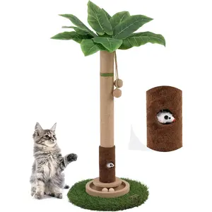 PAWFECT ™ Tropical Tall Freestanding Palm Tree Cat Scratching Post, 3D Simulation Leaves, Natural Sisal, Turntable Trackballs, Interactive Toy Balls, Enhanced Stability, Suitable for Any Room