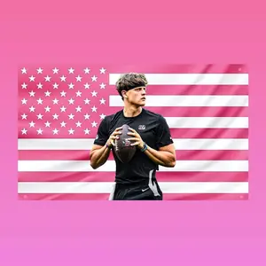 Joe Burrow Flag | Pink USA Sports Flag | Hot Football Player Wall Art | Athlete Aesthetic Tapestry | Quarterback Decor
