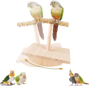 Wobble Non-Tip Bird Perch Stand - Colourtree Natural Wood Puzzle Toys for Parakeets Conure Cockatiel, Non-Toxic Enrichment