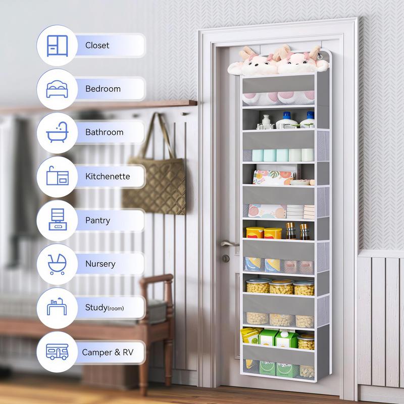 Over The Door Organizer Storage-5-Tier Hanging Organizer with 5 Large Pockets, Anti-Tilt Design, 44 lb Capacity for Bedroom, Bathroom, Pantry