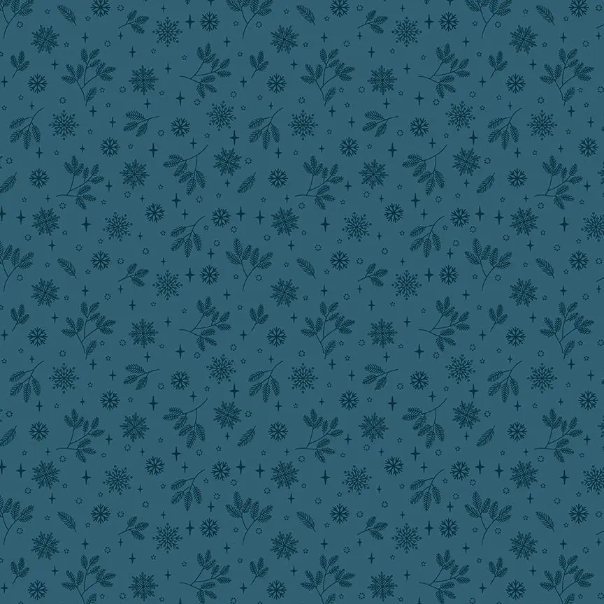 Fabric Benartex Teal Flurries Holly & Hearth by the Quarter Yard 17265-84