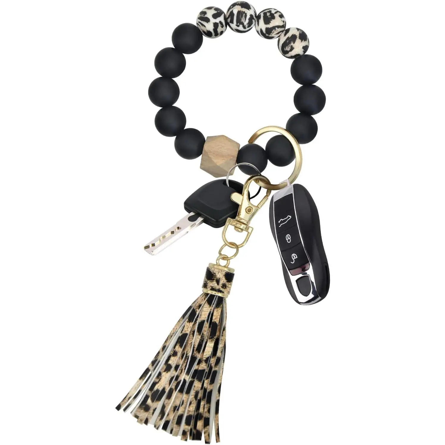 Women's Durable Silicone Beaded Chain Round Bangle Keychain Accessory - Elegant Modern Multipack Wristlet for Car Keys, Everyday Use