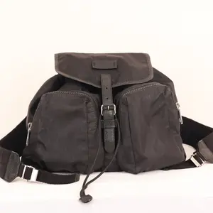 Pre-owned GUCCI GG Nylon Backpack Black Monogram Drawstring Rucksack Travel Bag Japan