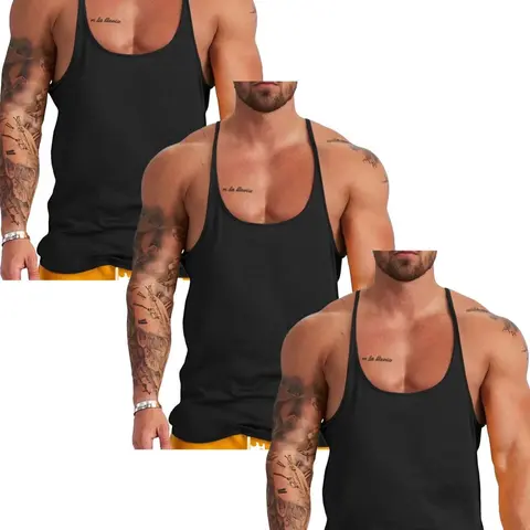 LEHMANLIN Men's 3 Pack Y-Back Stringer Tank Tops Quick Dry Breathable Comfortable Sports Activewear for Gym  Running - Shaping Vest fathers day gift ideas its not your birthday boy merch Sleeveless Gym Top Fitness Vest Top Menswear Elastic Fabric