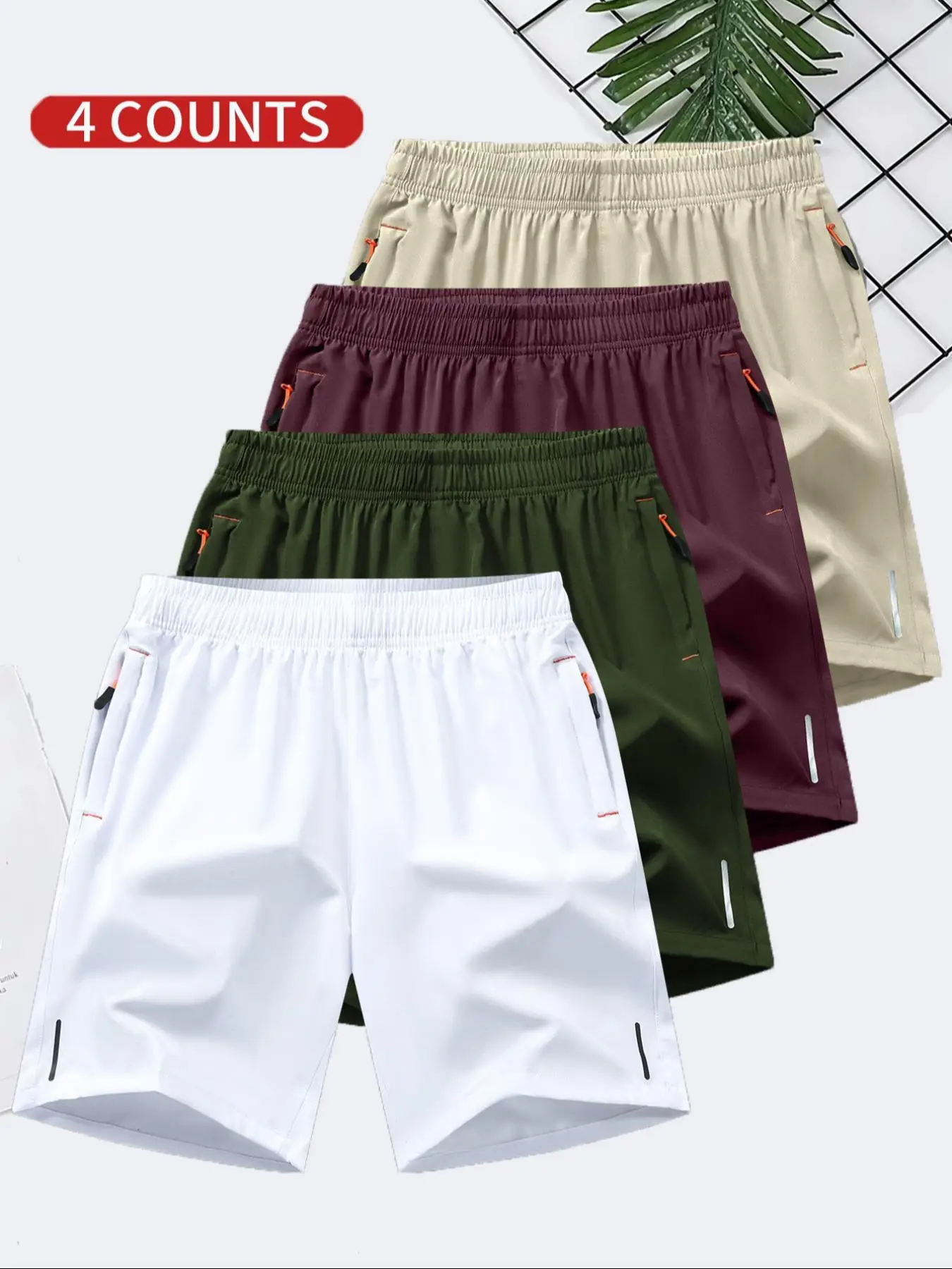 Men's Solid Color Quick Drying Breathable Ice Silk Shorts, Regular Fit Casual Comfy Zipper Pocket Elastic Waist Shorts for Summer, Men's Bottoms for D
