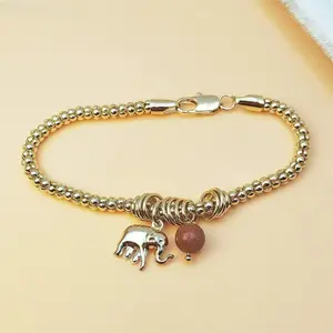 Gold Wavy Beaded Elephant Bracelet for Women, Dainty Lucky Charm Jewelry, Aesthetic Summer Vibes Accessory, Cute Daily Fashion, Perfect Friendship Day or Birthday Gift for Her, Bestie