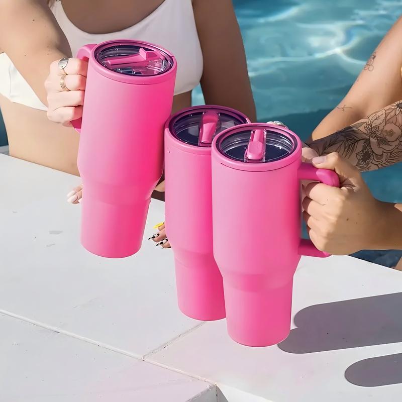 Solid Color 40 Oz Tumbler With Handle 2-In-1 Straw And Straw Lid Leak-Proof Dishwasher-Safe, Insulated Stainless Steel Travel Coffee Mug Long-Lasting Heat Retention, Suitable For Car Cup Holders, Office, Christmas Gifts