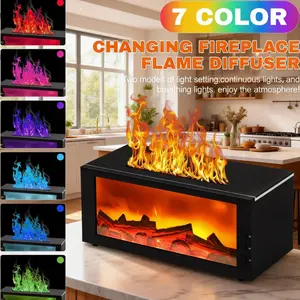 Flame-Shaped Air Humidifier & Aromatherapy Diffuser with 7-Color LED Night Light for Cozy Atmosphere Home Fragrance Decor Essential Features Changing Fireplace Style as tic decor long-lasting scent essential  diffuser cute fireplace  oil Raindrop Diffuser