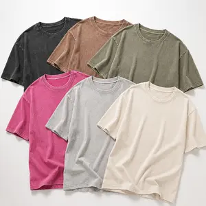 Women's Oversized Vintage Washed Cotton T-Shirt - Baggy Round Neck Short-Sleeve Plain Casual Top, Retro Acid-Washed Boyfriend Tee, Drop Shoulder Tunic, Soft Breathable Gym Workout Streetwear Gift for Women (T Shirts)