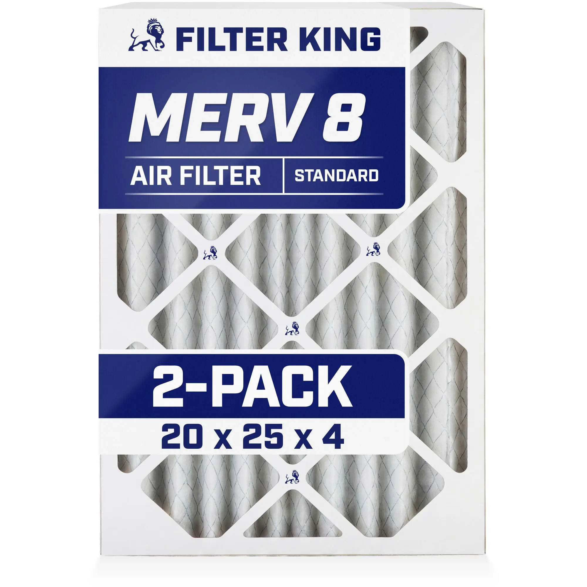 Filter King 20x25x4 Air Filter | 2-PACK | MERV 8 HVAC Pleated A/C Furnace Filters | MADE IN USA | Actual Size: 19.5 x 24.5 x 3.75"