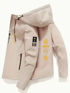 Men's Fashion Boca Logo Casual Lightweight Outdoor Windproof Jacket, Work Hiking Cycling Daily Wear, Zipper Closure